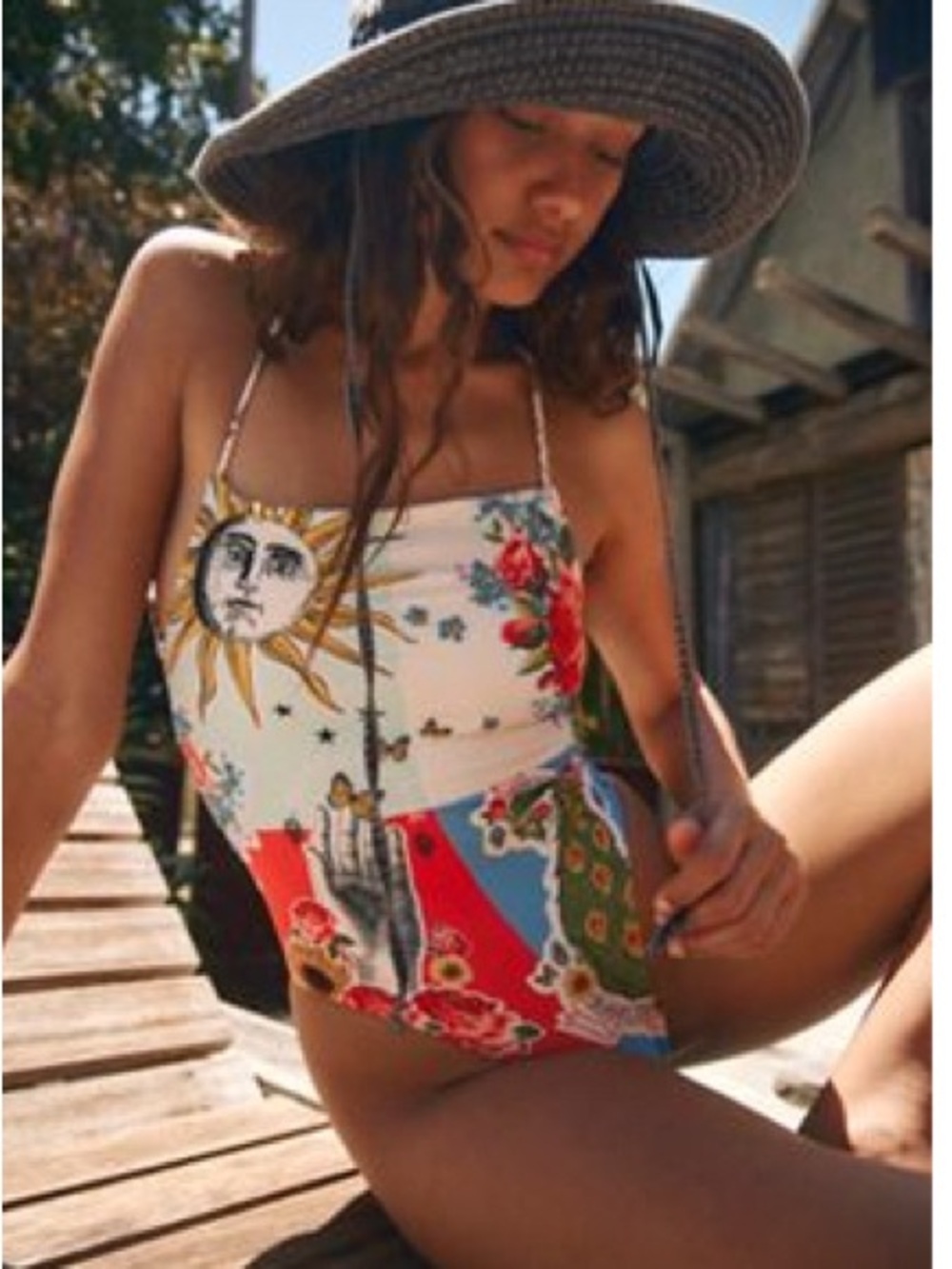 Agua Bendita/ Free People Graphic One-Piece Swimsuit w/ sequins & embroidery!
